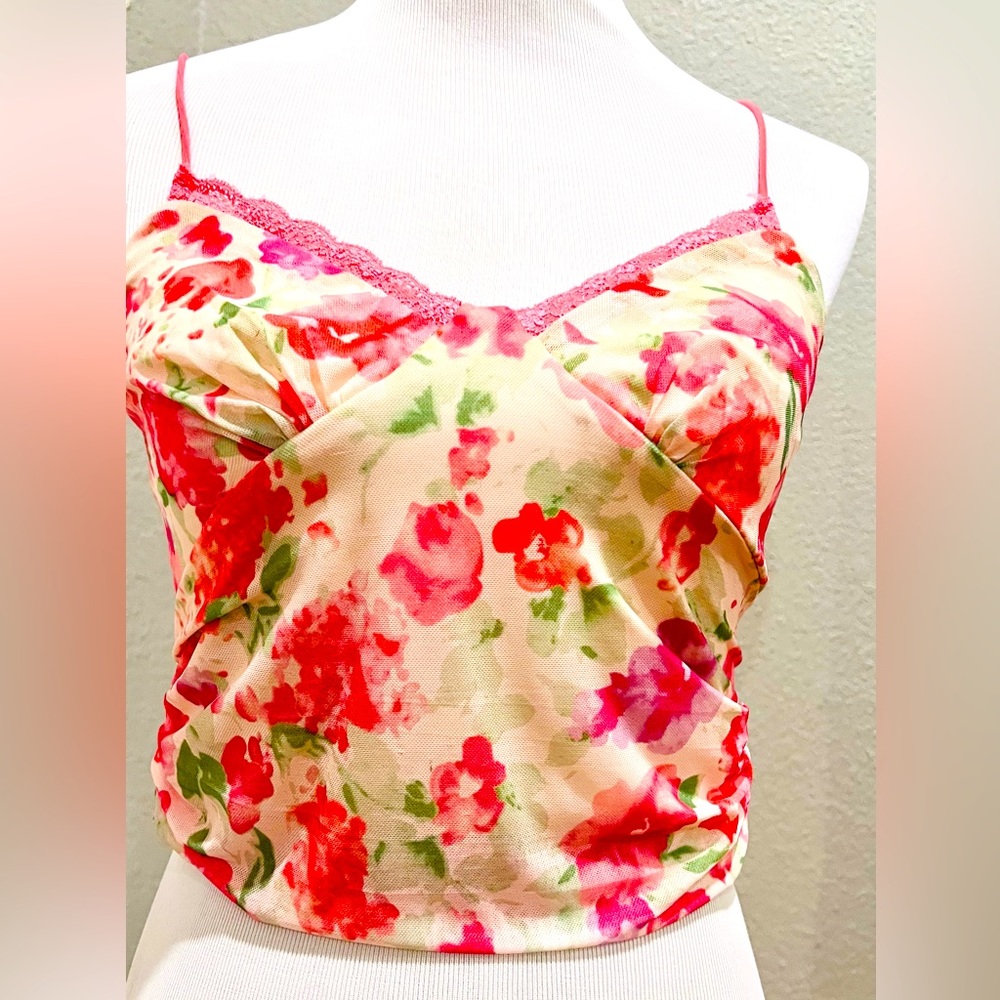 Princess Polly Yellow Floral Spaghetti Strap Crop Top Size 12
